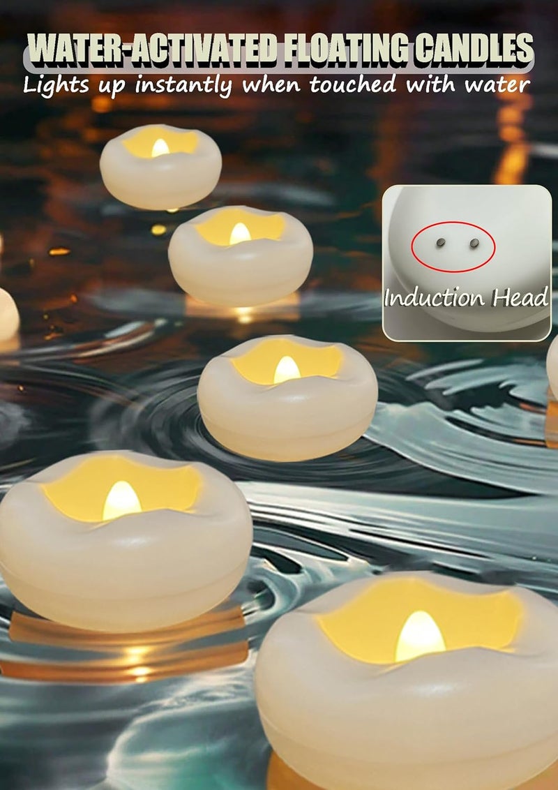 JUMPQI Floating Candles Water-Activated Flameless LED Candle 160+ Hours Waterproof Plastic 2.3" White Battery Operated Candle for Centerpieces Cylinder Vases Table Decorations Wedding Pool Party 12 Packs - Image 2